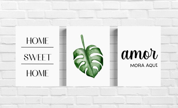 Kit Trio 3 Placas Decorativas Lar Home Sweet Home Amor 30x42