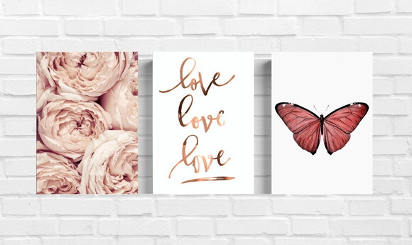 Kit Trio 3 Placas Decorativas Love Flores Borboleta 21x30 A4