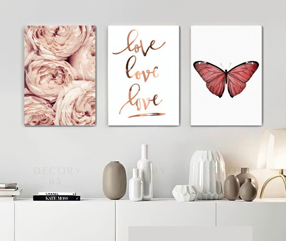 Kit Trio 3 Placas Decorativas Love Flores Borboleta 30x42 A3