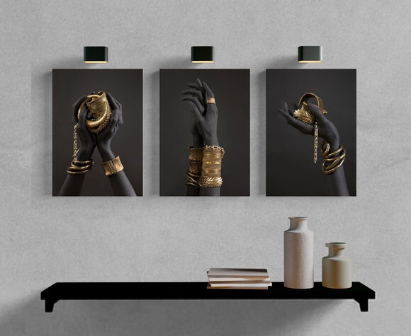 Kit Trio 3 Placas Decorativas Mãos Negras Douradas 21x30 A4