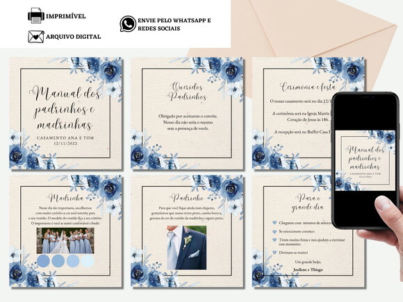 Manual Padrinhos Madrinhas Arte Digital Virtual Azul Flores