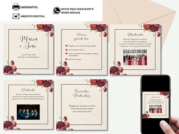 Manual Padrinhos Madrinhas Arte Digital Virtual Rosas Flores