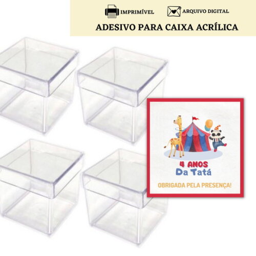 Adesivo Rótulo Caixa Acrílica Lembrancinha Circo Digital