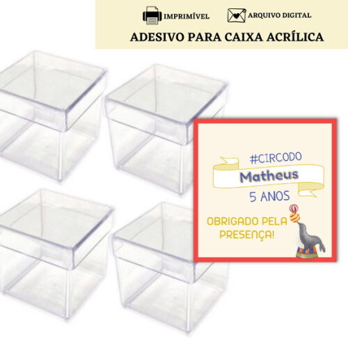 Adesivo Rótulo Caixa Acrílica Lembrancinha Circo Digital