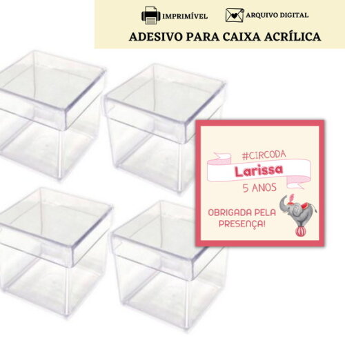 Adesivo Rótulo Caixa Acrílica Lembrancinha Circo Digital