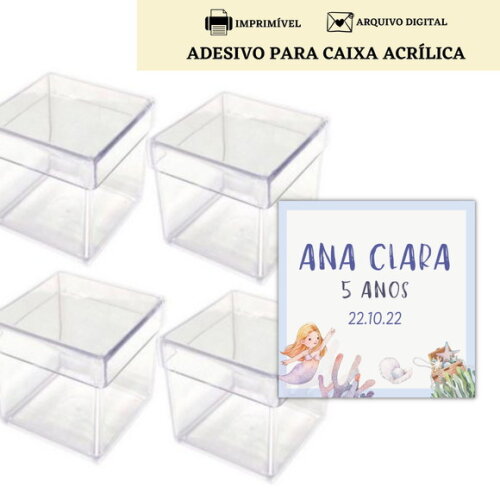 Adesivo Rótulo Caixa Acrílica Lembrancinha Sereia Digital