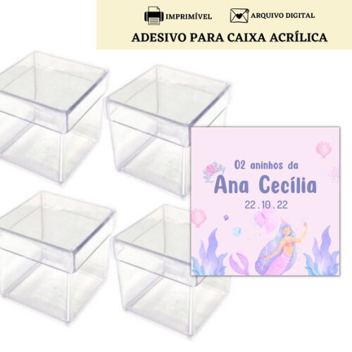 Adesivo Rótulo Caixa Acrílica Lembrancinha Sereia Digital