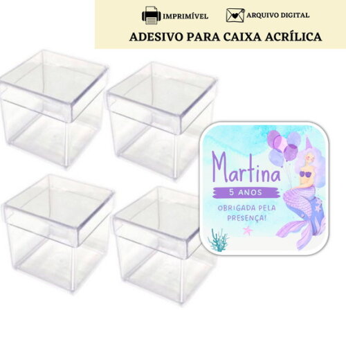Adesivo Rótulo Caixa Acrílica Lembrancinha Sereia Digital