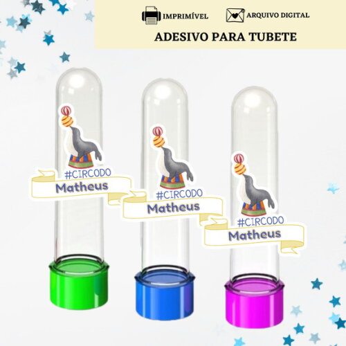 Adesivo Rótulo Tubete Lembrancinha Circo Tag Arte Digital