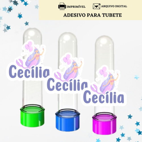 Adesivo Rótulo Tubete Lembrancinha Sereia Tag Arte Digital