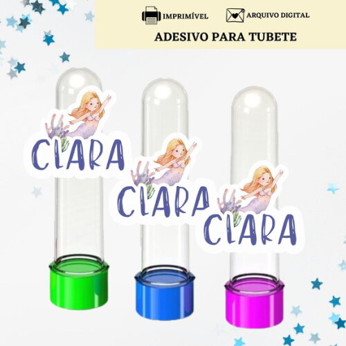 Adesivo Rótulo Tubete Lembrancinha Sereia Tag Arte Digital
