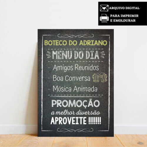 Arte Digital Placa Quadro Chalkboard Boteco Aniversário