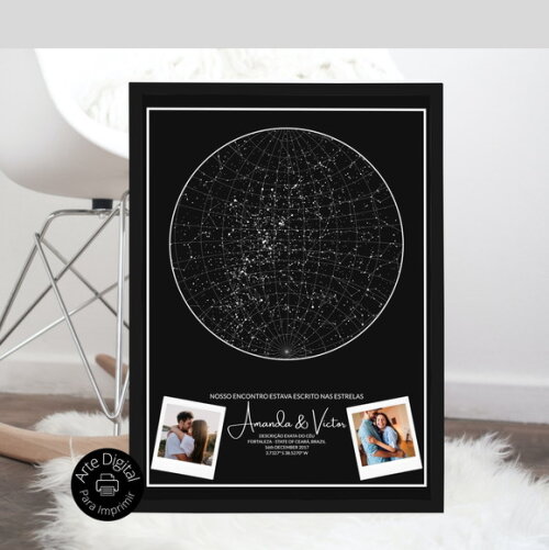Arte Digital - Quadro Mapa Das Estrelas Personalizado Casal