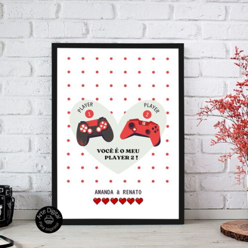 Arte Digital Quadro Namorados Gamer Player Personalizado