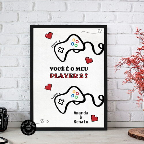 Arte Digital Quadro Namorados Gamer Player Personalizado