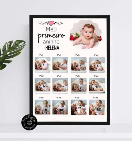 Arte Digital Quadro Nascimento Bebê Newborn Mesversário