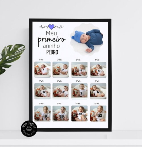 Arte Digital Quadro Nascimento Bebê Newborn Mesversário