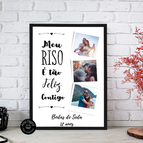 Arte Digital Quadro Personalizado Casal Namorados Riso Feliz