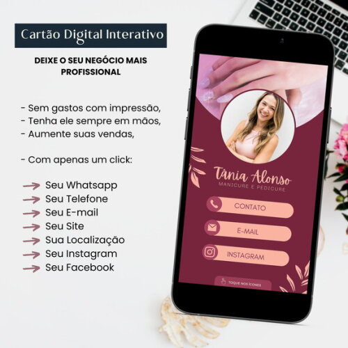 Cartão Digital Interativo de Visita Virtual Manicure Salão