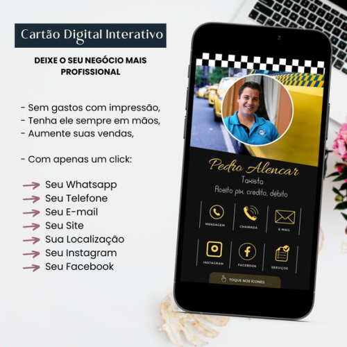 Cartão Digital Interativo de Visita Virtual Taxista Uber