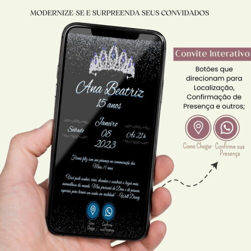 Convite 15 Anos Coroa Digital Interativo Virtual