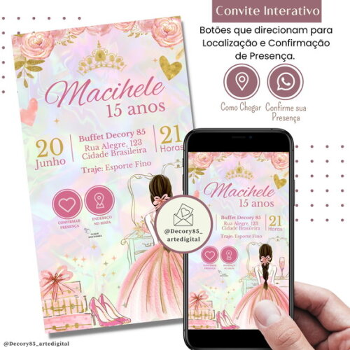 Convite 15 Anos Debutante Digital Interativo Virtual