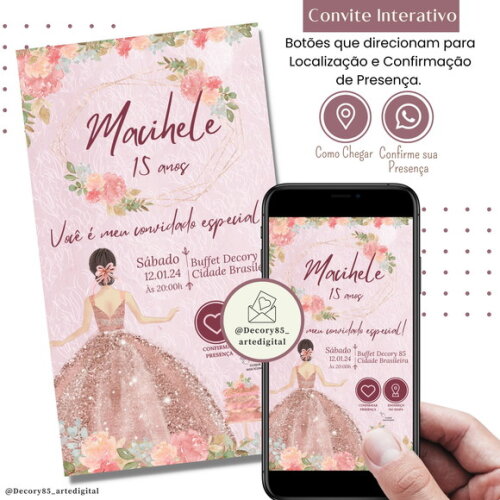 Convite 15 Anos Debutante Digital Interativo Virtual