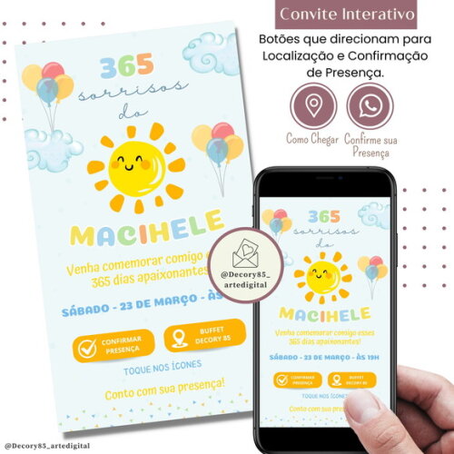Convite 365 Sorrisos Nuvem Chuva de Amor Digital Interativo