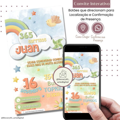 Convite 365 Sorrisos Nuvem Chuva de Amor Digital Interativo