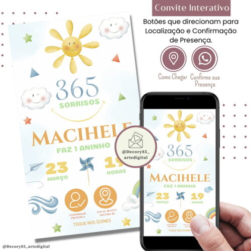 Convite 365 Sorrisos Nuvem Chuva de Amor Digital Interativo