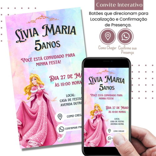 Convite a Bela Adormecida Aurora Digital Interativo Virtual