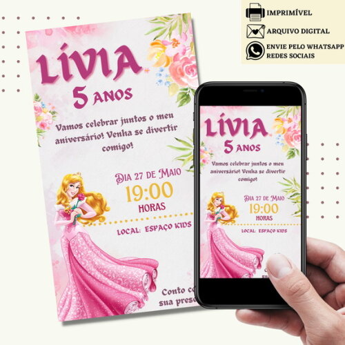 Convite a Bela Adormecida Princesa Aurora Digital Virtual