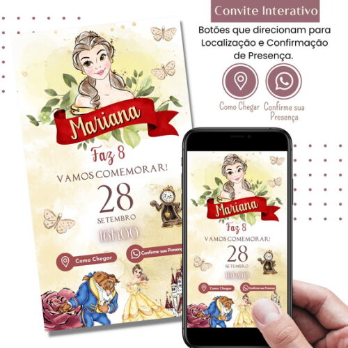 Convite a Bela e a Fera Digital Interativo Virtual