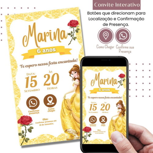 Convite a Bela e a Fera Digital Interativo Virtual