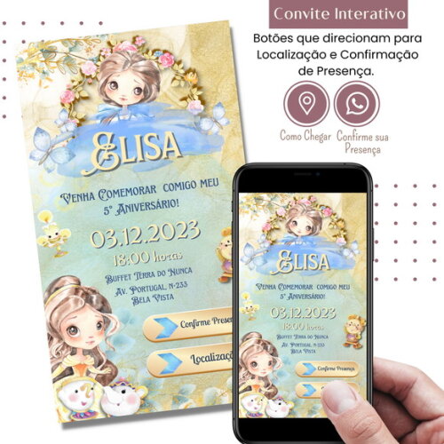 Convite a Bela e a Fera Digital Interativo Virtual