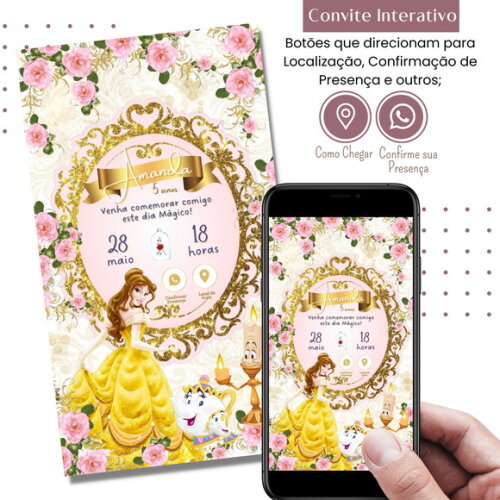 Convite a Bela e a Fera Digital Interativo Virtual