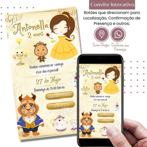 Convite a Bela e a Fera Digital Interativo Virtual