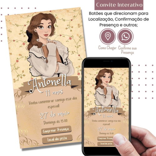 Convite a Bela e a Fera Digital Interativo Virtual