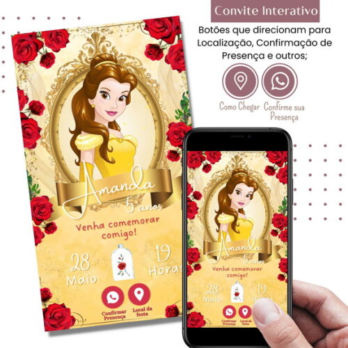 Convite a Bela e a Fera Digital Interativo Virtual