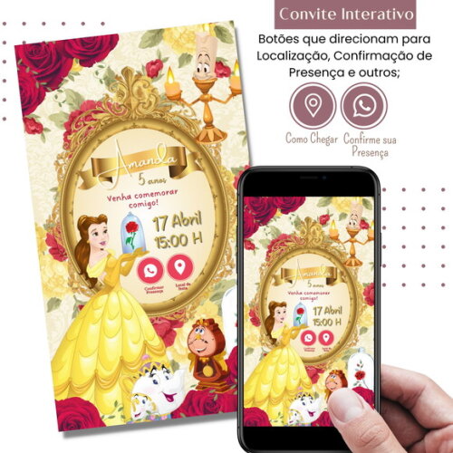 Convite a Bela e a Fera Digital Interativo Virtual