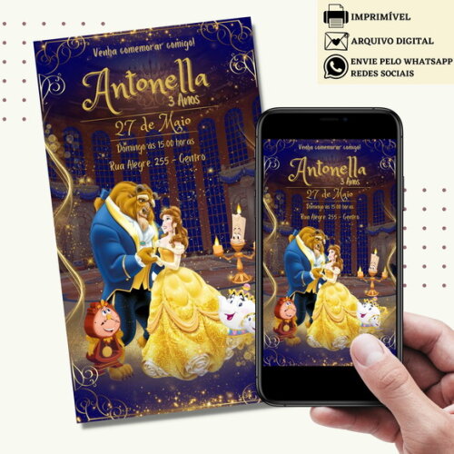 Convite a Bela e a Fera Digital Virtual