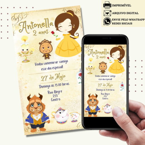 Convite a Bela e a Fera Digital Virtual