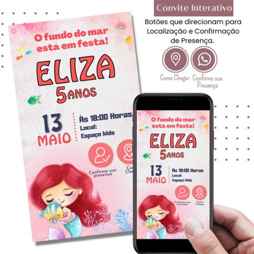 Convite a Pequena Sereia Ariel Digital Interativo Virtual