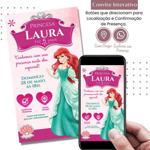 Convite a Pequena Sereia Ariel Digital Interativo Virtual