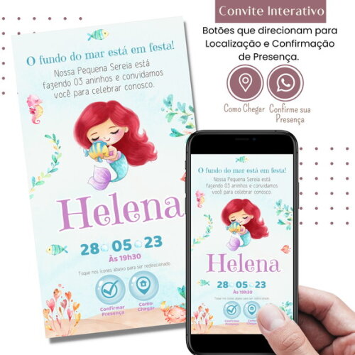 Convite a Pequena Sereia Ariel Digital Interativo Virtual