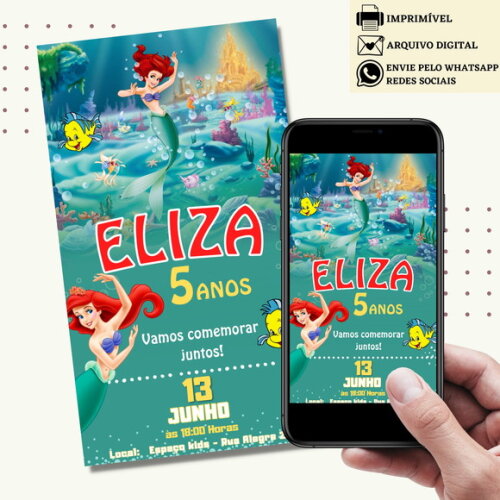 Convite a Pequena Sereia Ariel Digital Virtual
