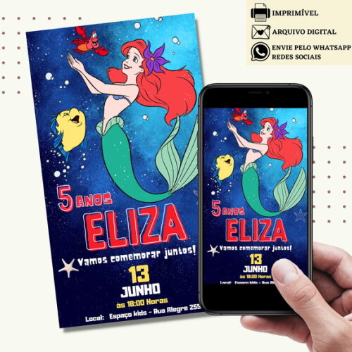 Convite a Pequena Sereia Ariel Digital Virtual