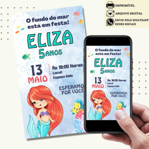Convite a Pequena Sereia Ariel Digital Virtual