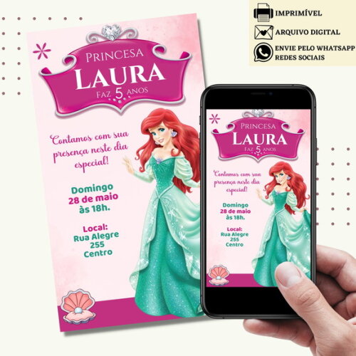Convite a Pequena Sereia Ariel Digital Virtual