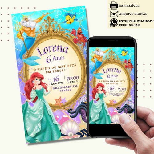 Convite a Pequena Sereia Ariel Digital Virtual